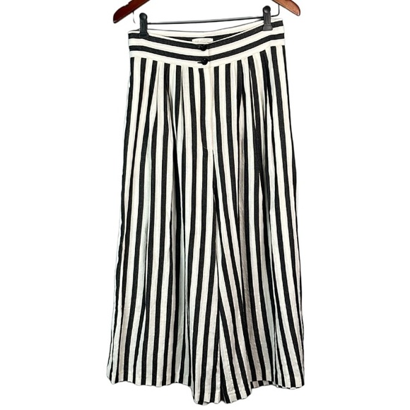 Coastal H&M Striped Linen Cropped Wide Leg High Waist Culottes Pants Pleated 10 - Picture 12 of 12